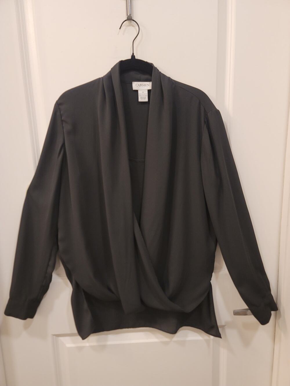 Carmen Marc Valvo Black Drape Front Blouse